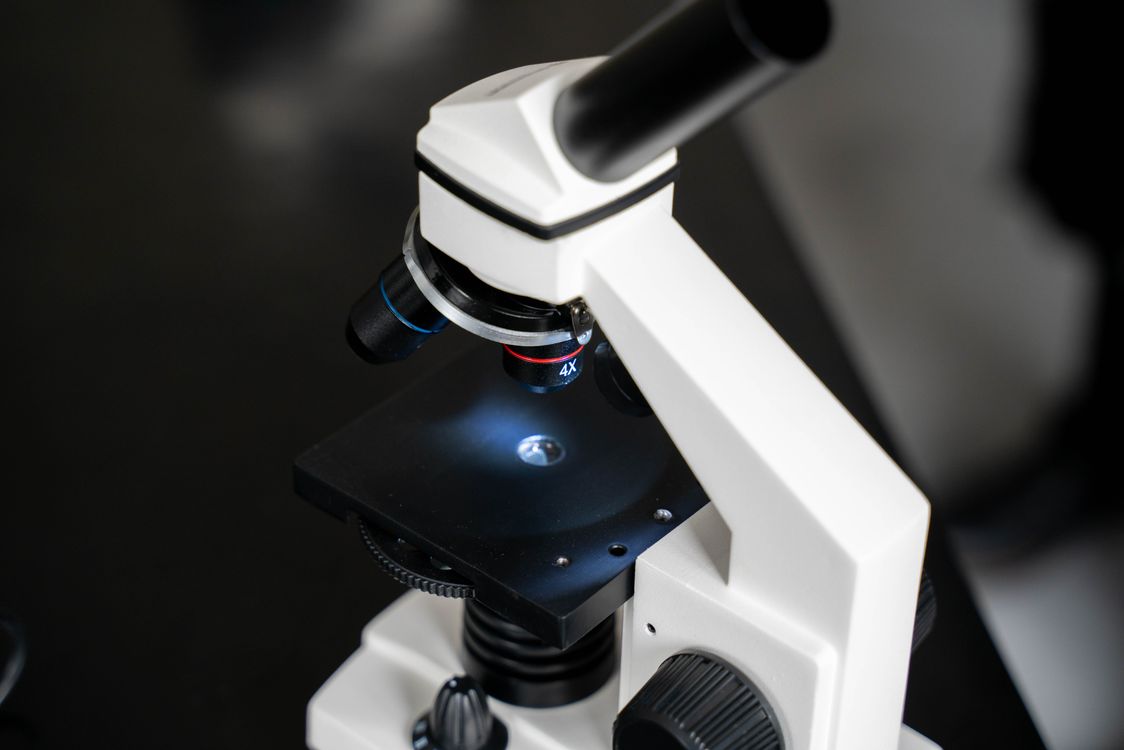 Close-up of a laboratory microscope